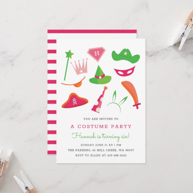 Costume Party Kids birthday party summer Invitation (Front/Back In Situ)