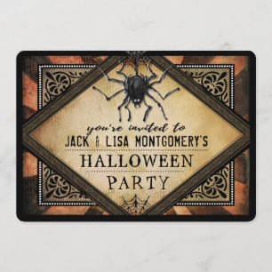 Costume Party Orange & Black Spider Gothic Invite
