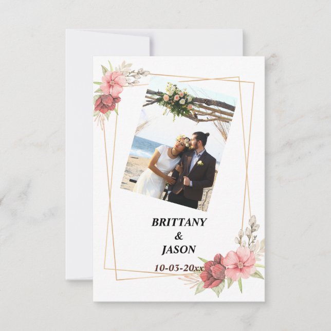 Costume Photo Gold Elegant Wedding Thank You Card (Front)