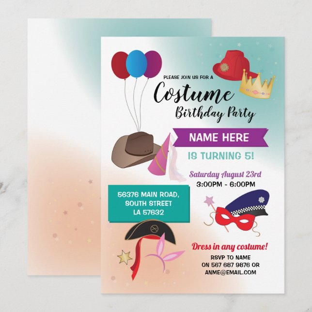 Costume robe fantaisie Invitation de fête d'annive (Devant / Derrière)