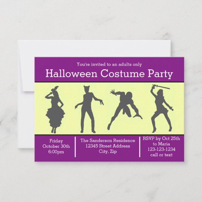 Costume Silhouette Purple - 3x5 Party Invite (Front)