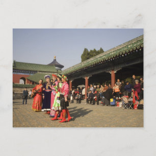 Costumed amateur folk dancers entertain postcard