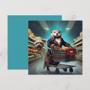 Costumed Otter with animals ghosts at supermarket Holiday Card
