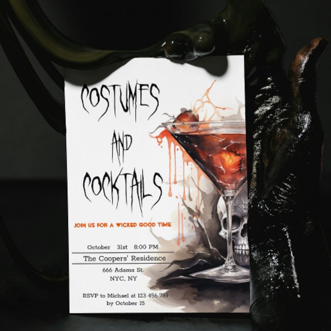 Costumes and Cocktails Bloody Martini Halloween Invitation (Creator Uploaded)