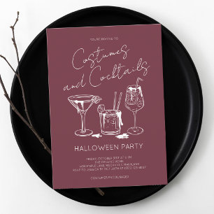 Costumes and Cocktails Burgundy Halloween Party Invitation