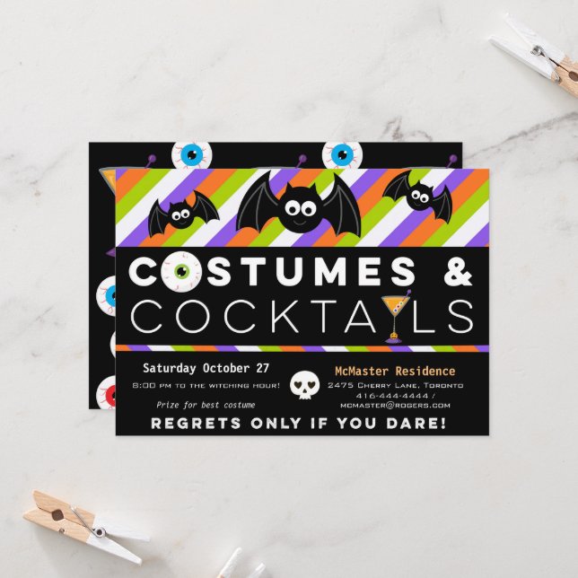 Costumes and Cocktails eyeballs drinks bats Invitation (Front/Back In Situ)