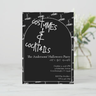 Costumes and Cocktails Halloween Black White Party Invitation