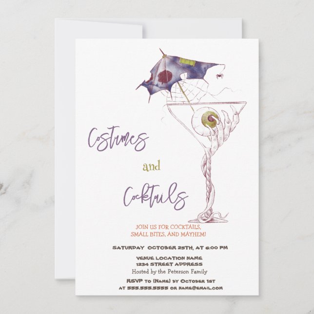 Costumes & Cocktail Scary Halloween Invitation (Front)