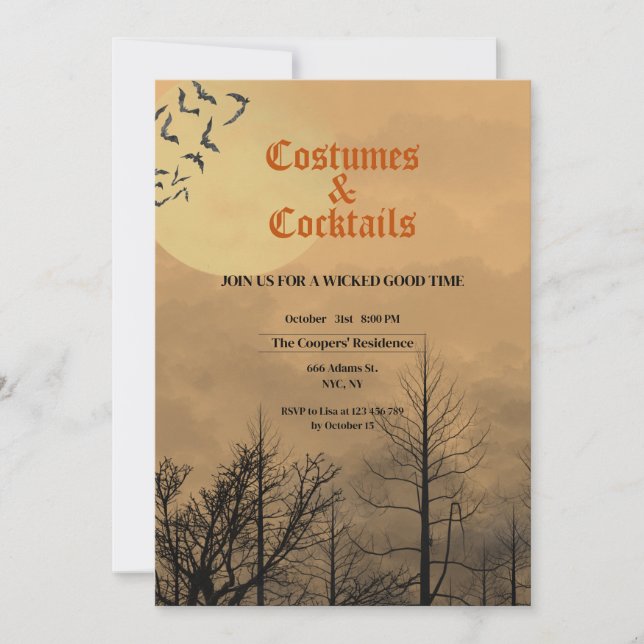 Costumes & Cocktails Dusk Dark Woods Halloween  Invitation (Front)