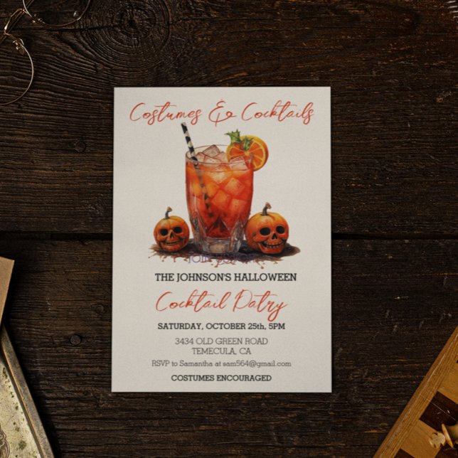 Costumes & Cocktails Halloween Party Watercolor Invitation (Creator Uploaded)