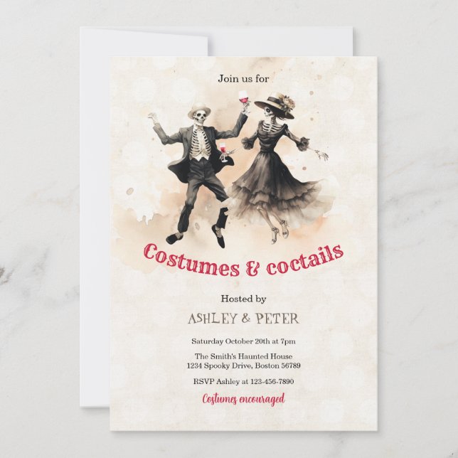 Costumes & Cocktails Vintage Skeleton Halloween  Invitation (Front)