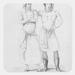 Costumes of cooks from different eras square sticker