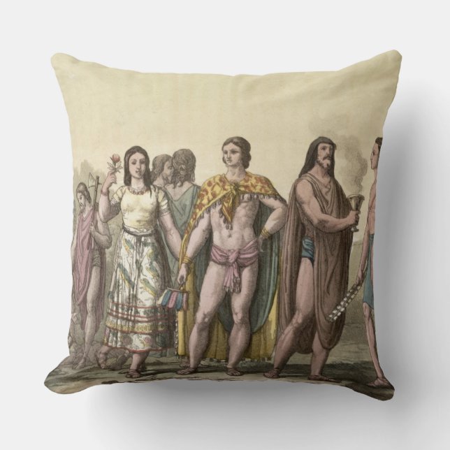 Costumes of the Mexicans (colour engraving) Throw Pillow (Front)