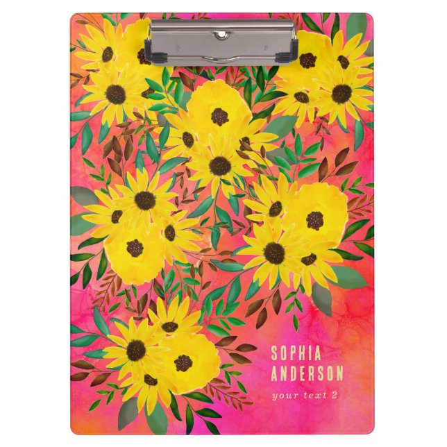 Costumized Watercolor Sunflower Pattern Pink  Clipboard (Front)