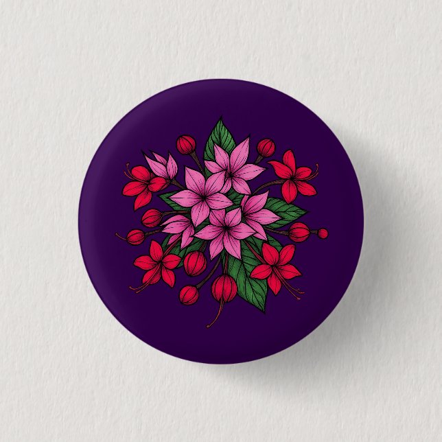 Cosy bright floral  1 inch round button (Front)