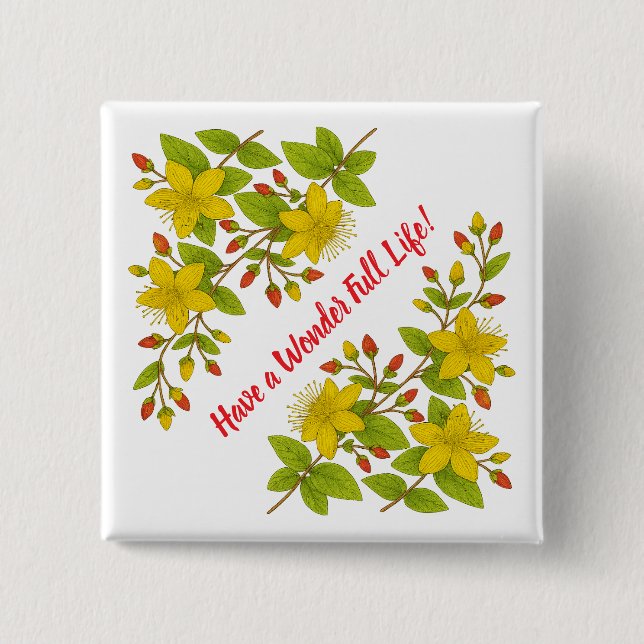 Cosy bright floral  2 inch square button (Front)