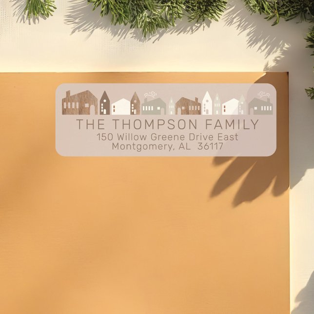 Cosy Famille Moderne Minimal Village de Noël (Cozy Family Modern Minimal Christmas Village Label)