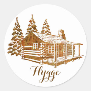 Cosy Log Cabin - Hygge or your own text Classic Round Sticker