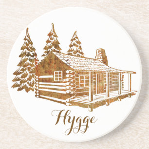 Cosy Log Cabin - Hygge or your own text Coaster