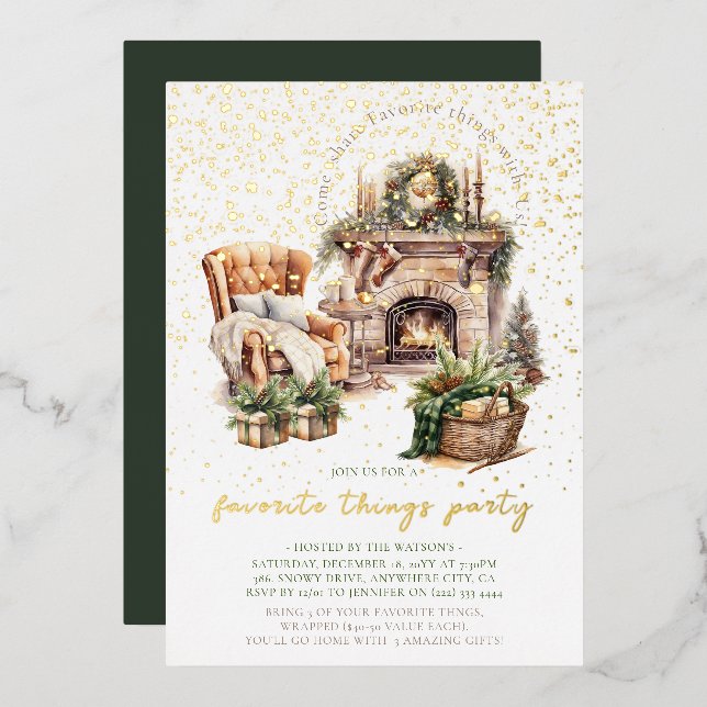 Cosy Noël favoris choses Foil Invitation (Recto/Verso)
