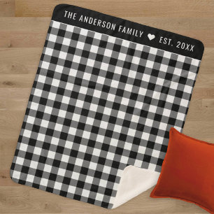 Cosy noir et blanc Buffalo Plaid Family Monogramme