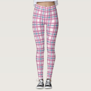 Cosy Pink And Blue Tartan Leggings