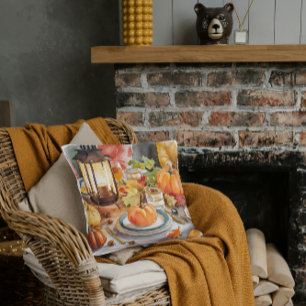 Cosy Season of Gratitude Warm Thankgiving Lantern Throw Pillow
