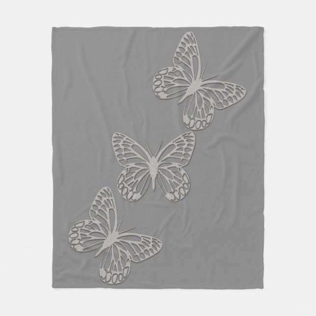 Cosy Silver Butterfly Grey Fleece Blanket (Front)