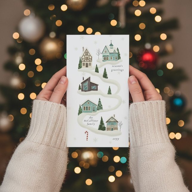 Cosy Winter Village Famille de Noël Carte (Créateur téléchargé)