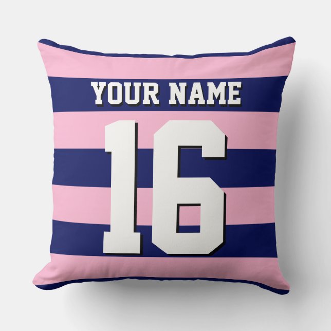 Cot Candy Pink Navy Blue Team Jersey Preppy Stripe Throw Pillow (Front)