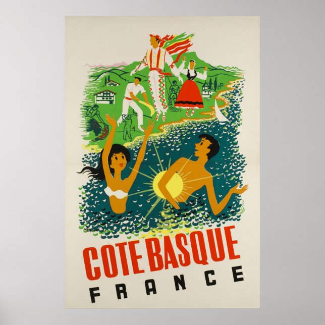 Côte Basque, France, Affiche de voyage (Devant)