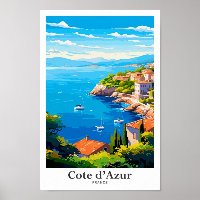 Cote d'Azur France Travel Art Vintage Illustration Poster (Front)