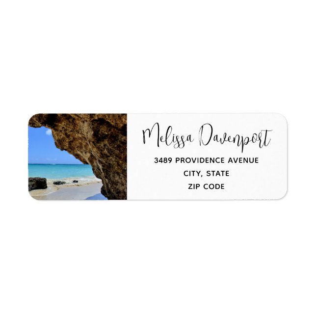 Côte de plage tropicale avec un Étiquette de adres (Devant)
