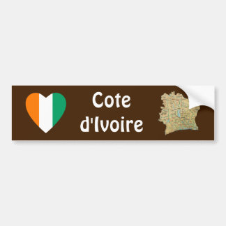 Cote d'Ivoire Flag Heart + Map Bumper Sticker