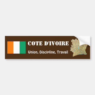 Cote d'Ivoire Flag + Map Bumper Sticker