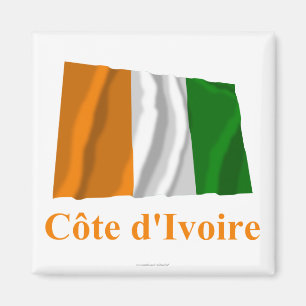 Cote D'Ivoire Waving Flag with Name in French Magnet