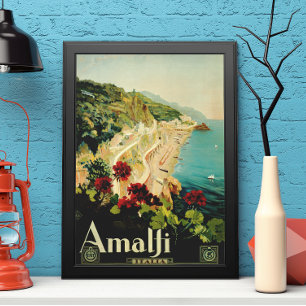 Côte italienne d'Amalfi, Poster Vintage voyage Ita
