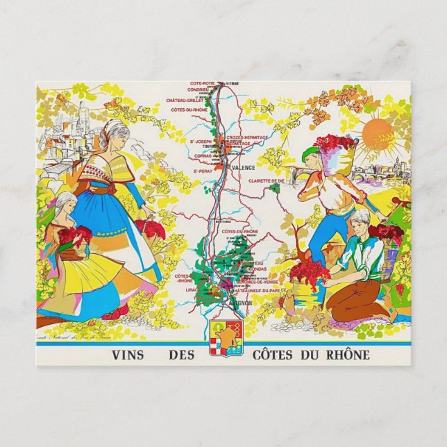 Cotes du Rhone Wine Region Map Postcard (Front)