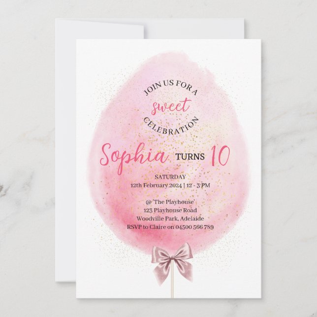 Coton Candy Invitation d'anniversaire (Devant)