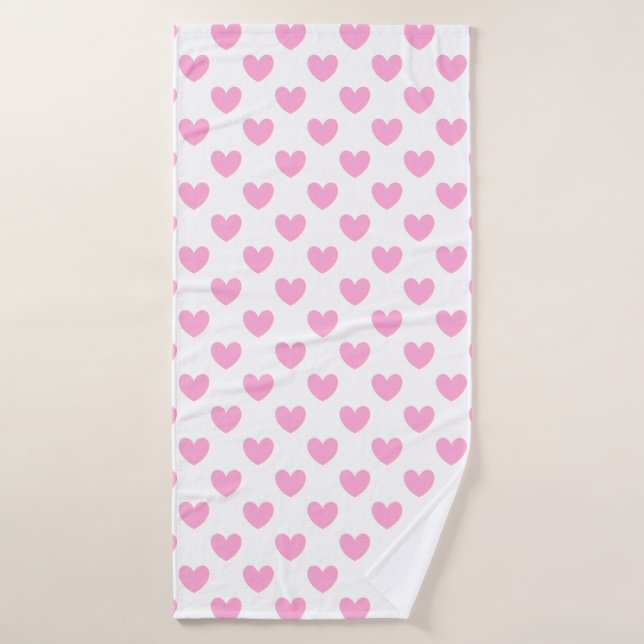 Coton Candy Pink coeurs sur blanc (Serviette de bain)