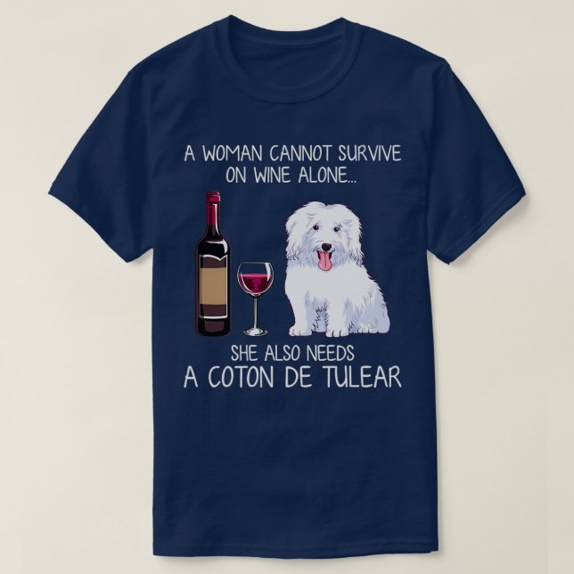 Coton de Tulear and wine Funny dog  T-Shirt (Design Front)