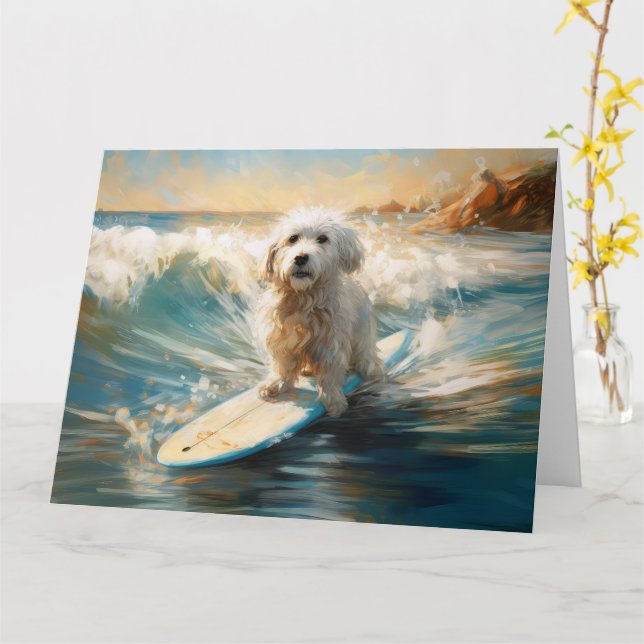 Coton De Tulear Beach Surfing Painting Card (Yellow Flower)