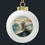 Coton De Tulear Beach Surfing Painting Ceramic Ball Christmas Ornament<br><div class="desc">Immerse yourself in the playful world of canine adventure with this captivating painting. A spirited dog takes to the waves, skilfully riding the surf on a sun-kissed beach. The vibrant artwork beautifully captures the essence of beachside excitement as the dog fearlessly rides the waves, embodying the spirit of fun and...</div>