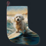 Coton De Tulear Beach Surfing Painting Small Christmas Stocking<br><div class="desc">Immerse yourself in the playful world of canine adventure with this captivating painting. A spirited dog takes to the waves, skilfully riding the surf on a sun-kissed beach. The vibrant artwork beautifully captures the essence of beachside excitement as the dog fearlessly rides the waves, embodying the spirit of fun and...</div>