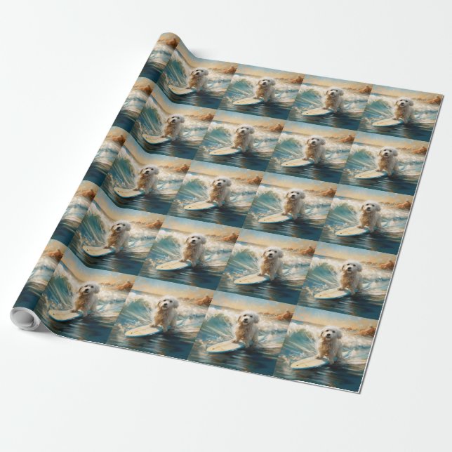 Coton De Tulear Beach Surfing Painting Wrapping Paper (Unrolled)
