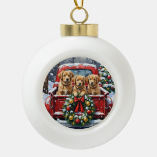 Coton de Tulear Christmas Red Truck Holiday Ceramic Ball Christmas Ornament