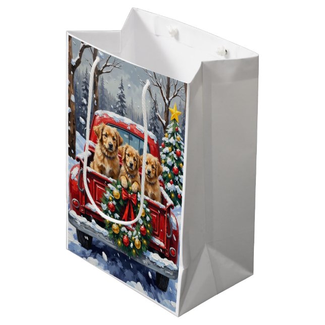 Coton de Tulear Christmas Red Truck Holiday Medium Gift Bag (Front Angled)