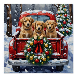 Coton de Tulear Christmas Red Truck Holiday Poster