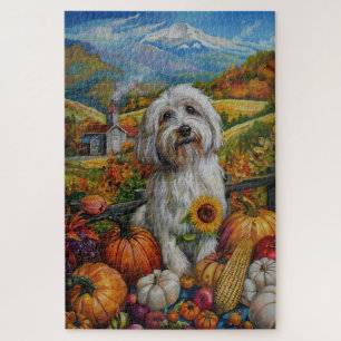 Coton De Tulear Dog Autumn Harvest Thanksgiving Jigsaw Puzzle