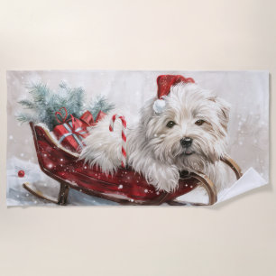 Coton De Tulear Dog Christmas Festive Beach Towel